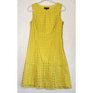 Nine West Yellow Polka Dot Eyelet Dress Sz 6 Cotton Preppy Cottagecore Retro 60s